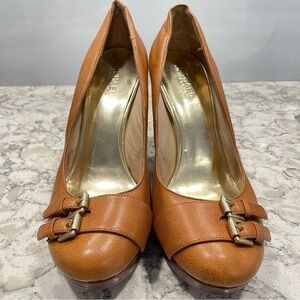 Michael Michael Kors chunky heels shoes buckle leather camel cognac size 9